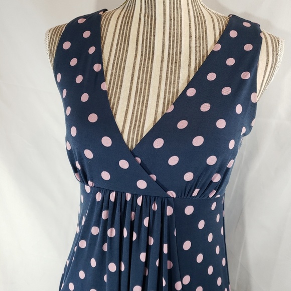 Max & Cleo Navy w/ Pink Dots Dress w/Pockets Size XSmall - Picture 2 of 7